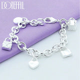 925 Silver Five Round Square Lock Bracelet Women Charm Wedding Jewelry