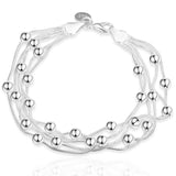 925 Silver Snake Chain Bracelet Smooth Bead Bracelet For Women