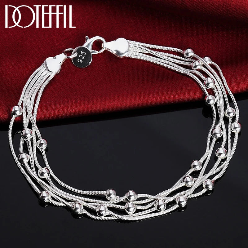 925 Silver 5-Snake Chain Grape Beads Bracelet Wedding Jewelry