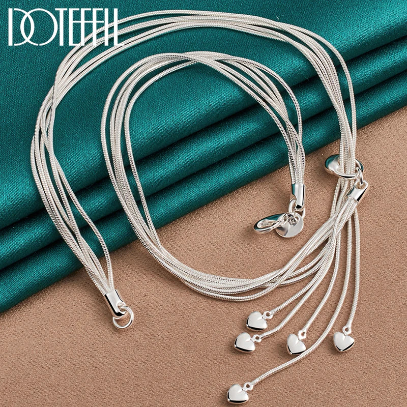 925 Silver Snake Chain Heart Necklace For Women Wedding Jewelry