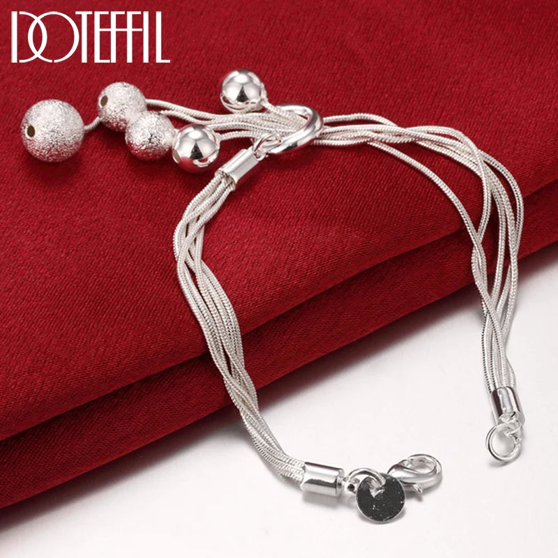 925 Silver Five Snake Chain Bead Bracelet For Women