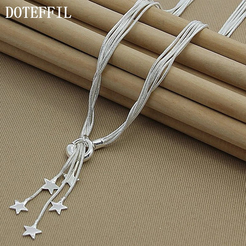 925 Silver Five Snake Chain Star Necklace Wedding Jewelry