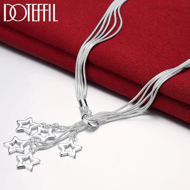 925 Silver Snake Chain Star Pendant Necklace Women Charm Jewelry