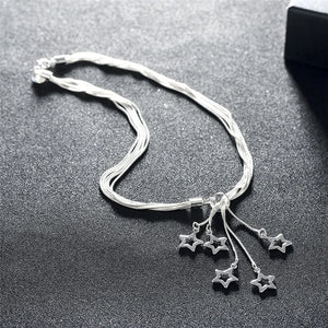 925 Silver Snake Chain Star Pendant Necklace Women Charm Jewelry