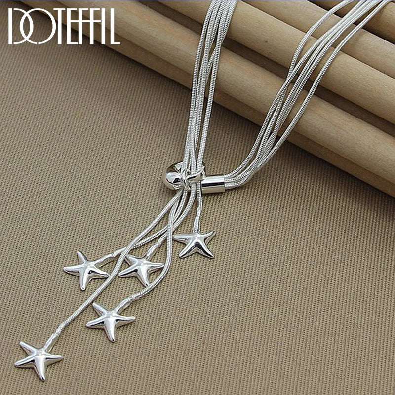 925 Silver Five Snake Chain Starfish Necklace Wedding Engagement Jewelry