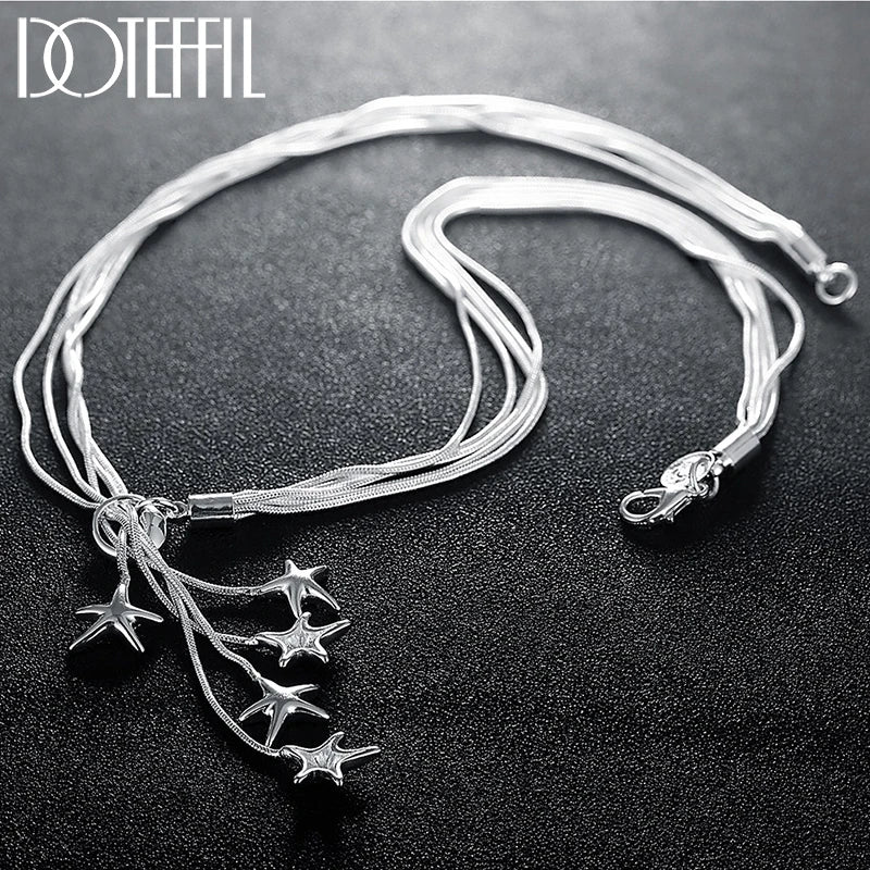 925 Silver Starfish Necklace Five Snake Chain Women Wedding Jewelry