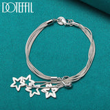 925 Silver Five Snake Star Chain Bracelet Charm Jewelry