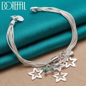 925 Silver Five Snake Star Chain Bracelet Charm Jewelry