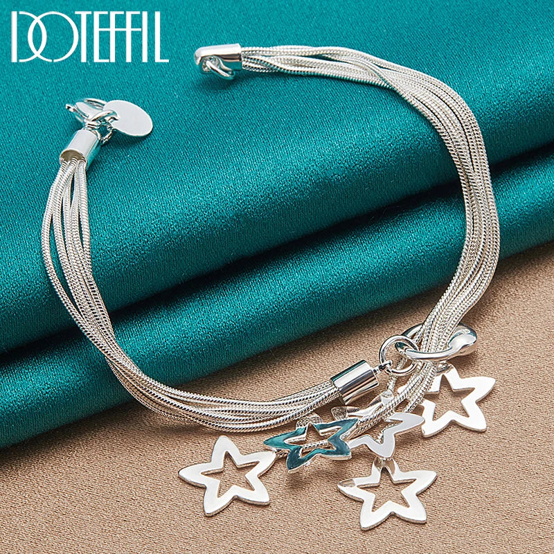 925 Silver Five Snake Star Chain Bracelet Charm Jewelry