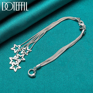 925 Silver Five Snake Star Chain Bracelet Charm Jewelry