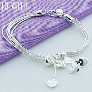 925 Silver Five Heart Snake Chain Bracelet Woman Charm Wedding Jewelry