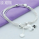 925 Silver Five Heart Snake Chain Bracelet Woman Charm Wedding Jewelry