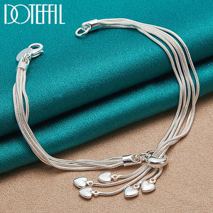 925 Silver Hearts Snake Chain Bracelet Wedding Jewelry