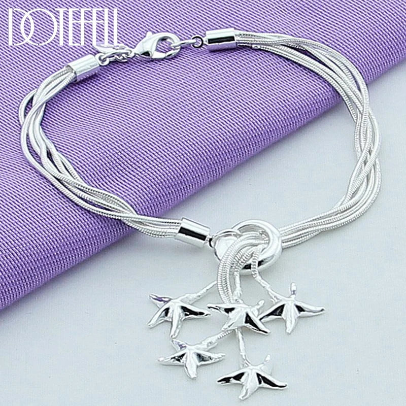 925 Silver Starfish Snake Chain Bracelet Women Wedding Jewelry