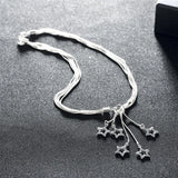 925 Silver 5 Star Pendant Necklace 18" Snake Chain Wedding Jewelry