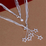 925 Silver 5 Star Pendant Necklace 18" Snake Chain Wedding Jewelry