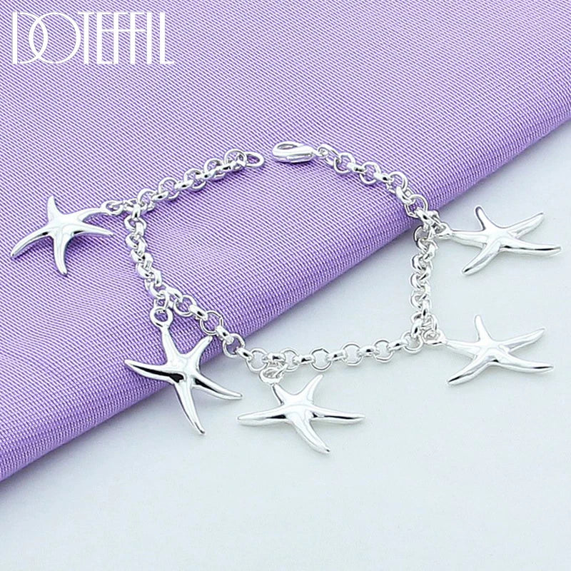 925 Silver Starfish Bracelet Women's Wedding Jewelry