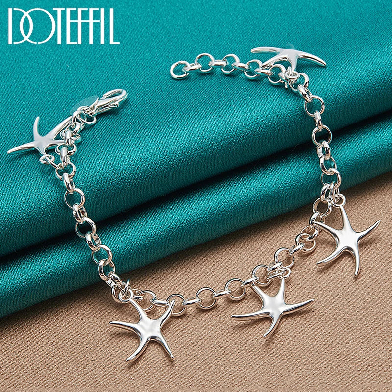 925 Silver Starfish Pendant Bracelet Chain Women's Jewelry