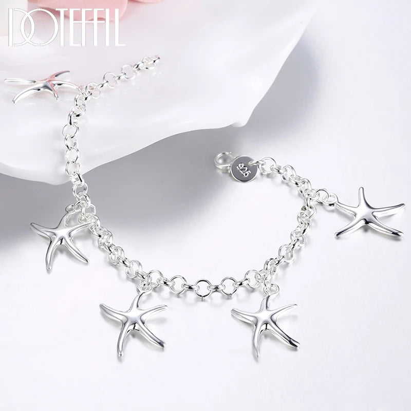 925 Silver Starfish Pendant Bracelet Charm Jewelry