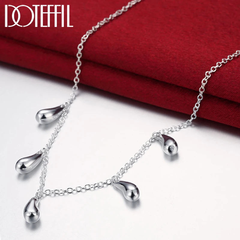 925 Silver Water Droplets Pendant Necklace For Women