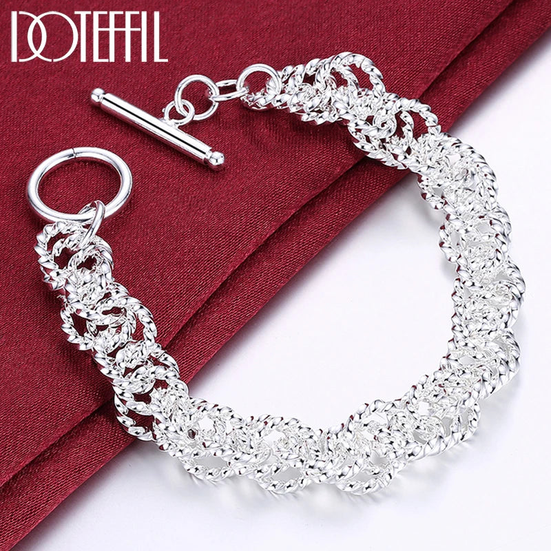 925 Silver Flash Twist Ring Bracelet For Women Wedding Engagement Party Jewelry