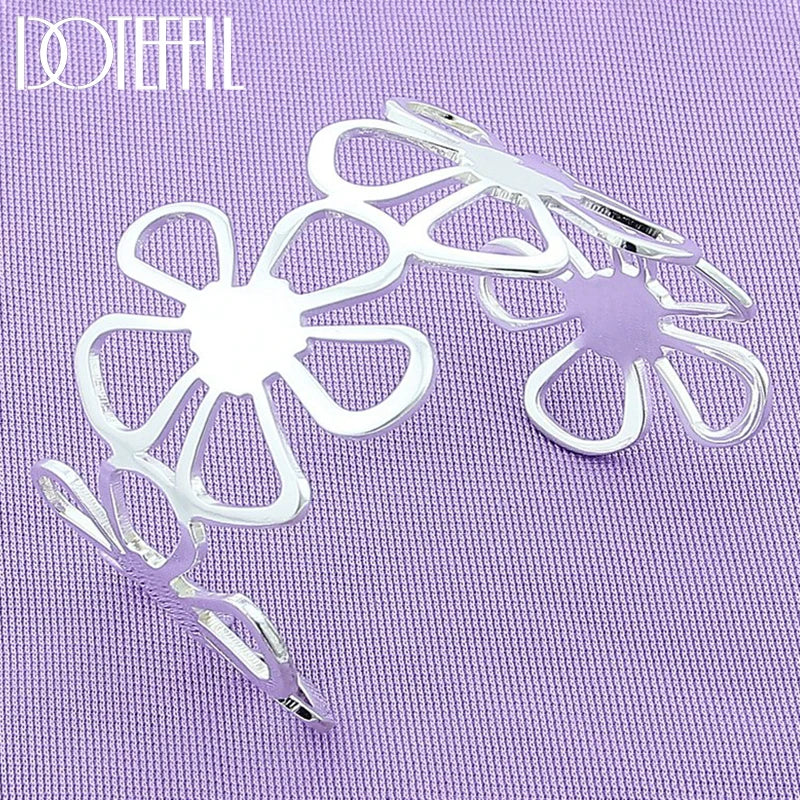 925 Silver Flower Bangle Bracelet Wedding Charm Jewelry