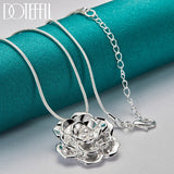 925 Silver Flower Pendant Necklace 16-30" Snake Chain for Women