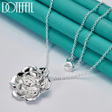 925 Silver Flower Pendant Necklace 16-30" Snake Chain for Women