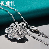 925 Silver Flower Pendant Necklace 16-30" Snake Chain for Women