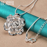 925 Silver Flower Pendant Necklace 16-30" Snake Chain for Women