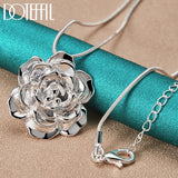 925 Silver Flower Pendant Necklace 16-30" Snake Chain for Women