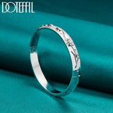 925 Silver Rose Cuff Bangle Bracelet Women Wedding Engagement Jewelry