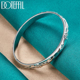 925 Silver Rose Cuff Bangle Bracelet Women Wedding Engagement Jewelry