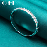 925 Silver Rose Cuff Bangle Bracelet Women Wedding Engagement Jewelry