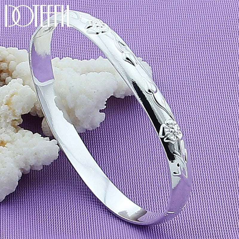 925 Silver Rose Cuff Bangle Bracelet Wedding Gift