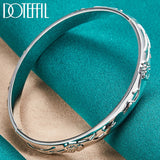 925 Silver Rose Cuff Bangle Bracelet Women Wedding Engagement Jewelry