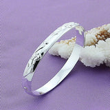 925 Silver Rose Cuff Bangle Bracelet Wedding Gift