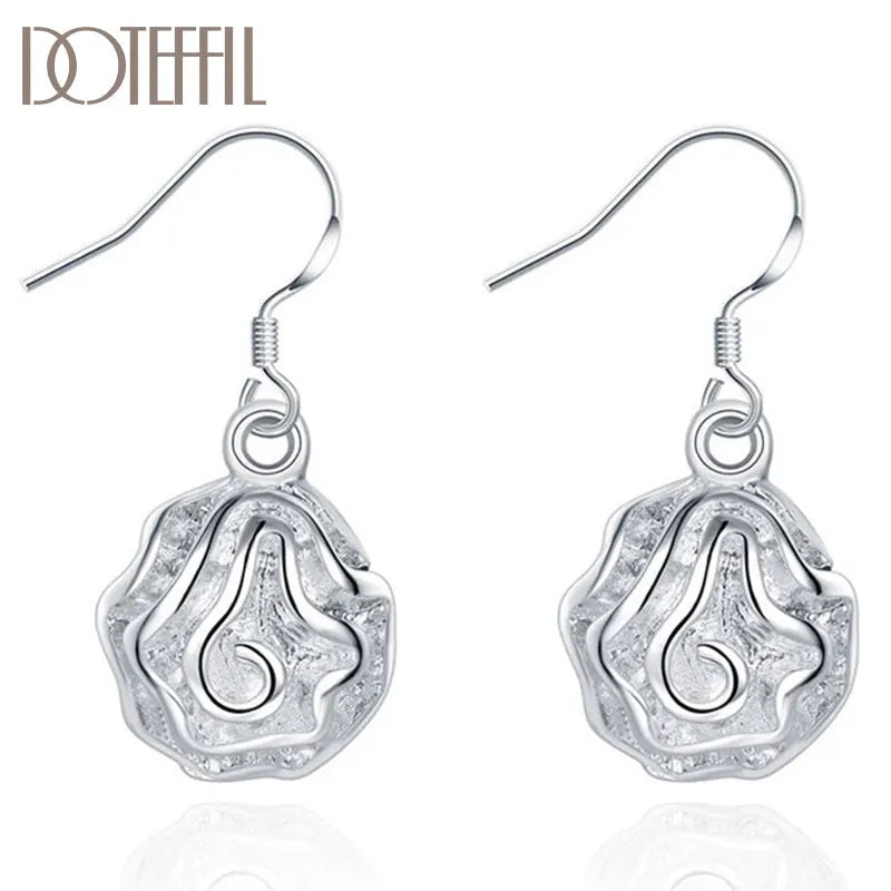 925 Sterling Silver Flower Earrings Women Jewelry Wedding Gift