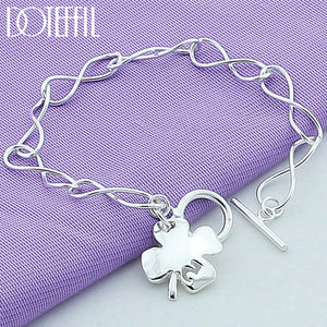 925 Silver Four-Leaf Clover Bracelet Chain Wedding Jewelry