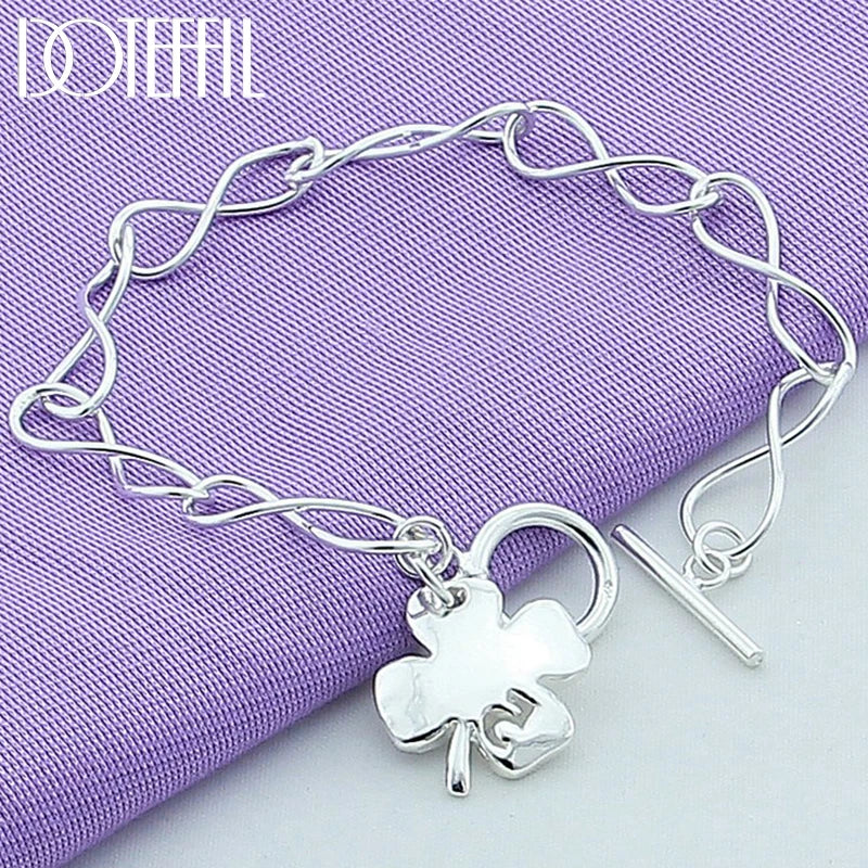 925 Sterling Silver Four-Leaf Clover Flowers Bracelet Chain For Woman