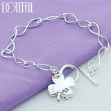 925 Sterling Silver Four-Leaf Clover Flowers Bracelet Chain For Woman