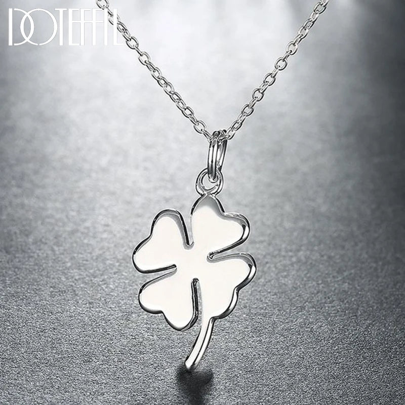925 Silver Clover Pendant Necklace 16-30 Inch Chain Wedding Charm Jewelry