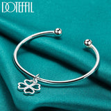 925 Silver Four-leaf Clover Cuff Bangle Bracelet Wedding Jewelry