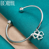 925 Silver Four-leaf Clover Cuff Bangle Bracelet Wedding Jewelry