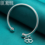 925 Silver 4-Leaf Clover Cuff Bangle Bracelet Wedding Charm Party Jewelry
