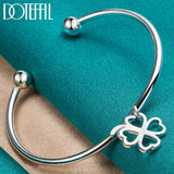 925 Silver Four-leaf Clover Cuff Bangle Bracelet Wedding Jewelry