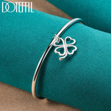 925 Silver 4-Leaf Clover Cuff Bangle Bracelet Wedding Charm Party Jewelry