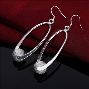 925 Sterling Silver Frosted Bead Circle Ball Earrings
