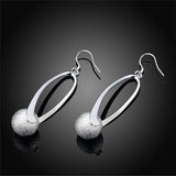 925 Silver Frosted Ball Drop Earrings Wedding Jewelry