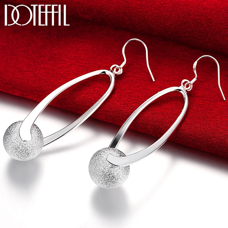 925 Silver Frosted Ball Drop Earrings Wedding Jewelry